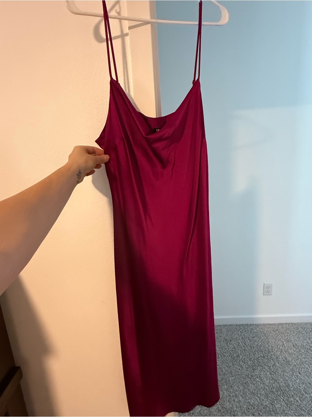 Express Satin Slip Midi Dress in Magenta
